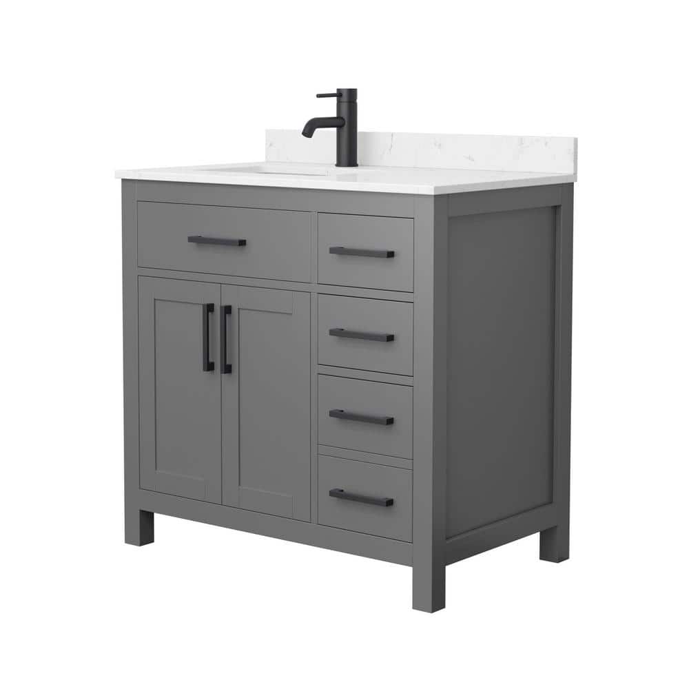 Wyndham Collection Beckett 36" Bathroom Vanity in Dark Gray with Carrara Marble Top