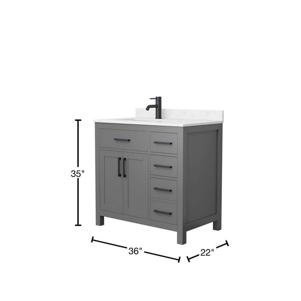 Wyndham Collection Beckett 36" Bathroom Vanity in Dark Gray with Carrara Marble Top