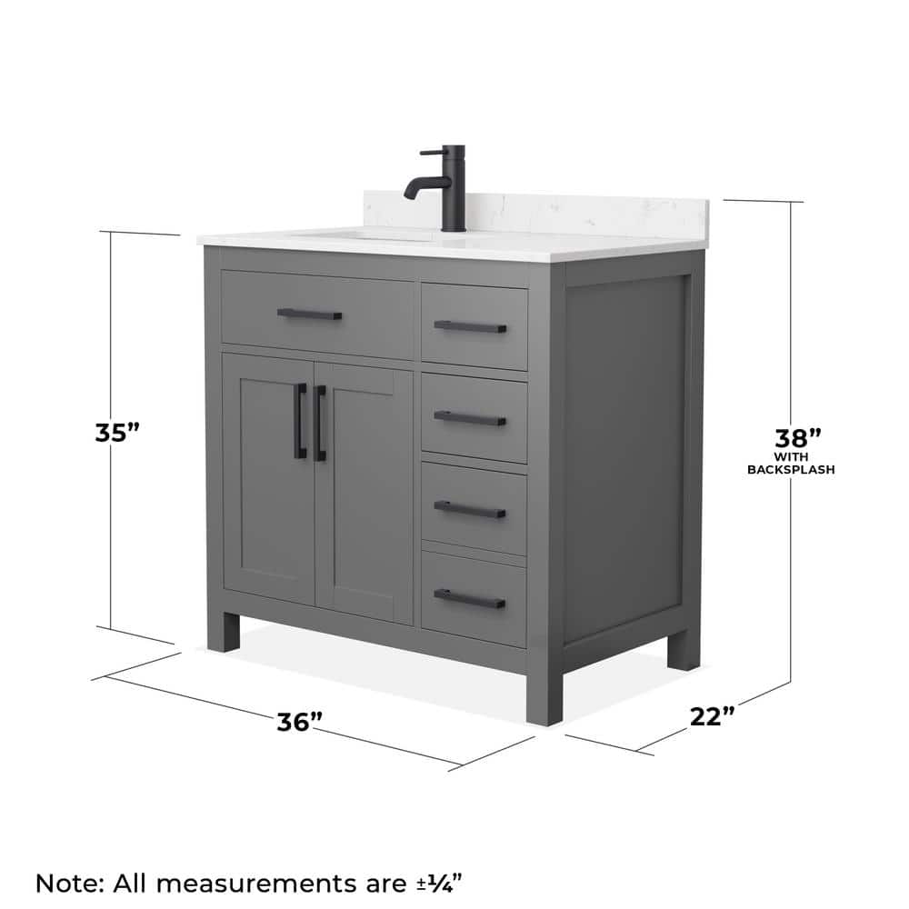 Wyndham Collection Beckett 36" Bathroom Vanity in Dark Gray with Carrara Marble Top