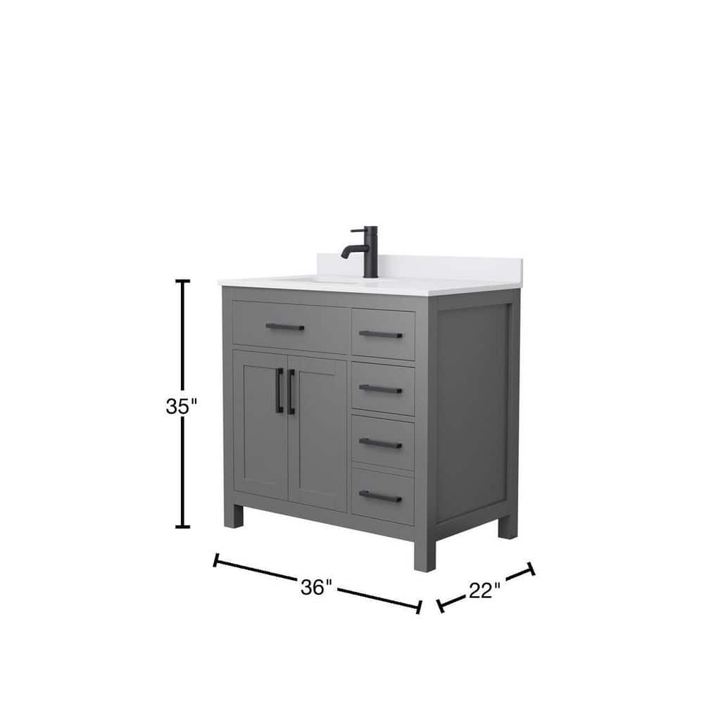 Wyndham Collection Beckett 36" Bathroom Vanity in Dark Gray with Cultured Marble Top