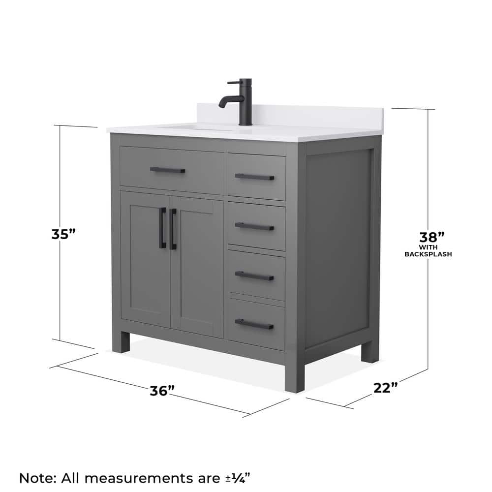 Wyndham Collection Beckett 36" Bathroom Vanity in Dark Gray with Cultured Marble Top