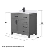 Wyndham Collection Beckett 36" Bathroom Vanity in Dark Gray with Cultured Marble Top
