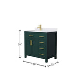 Wyndham Collection Beckett 36" Green Bathroom Vanity with White Cultured Marble Top