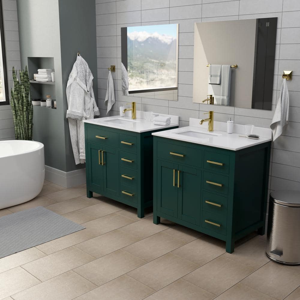 Wyndham Collection Beckett 36" Green Bathroom Vanity with White Cultured Marble Top