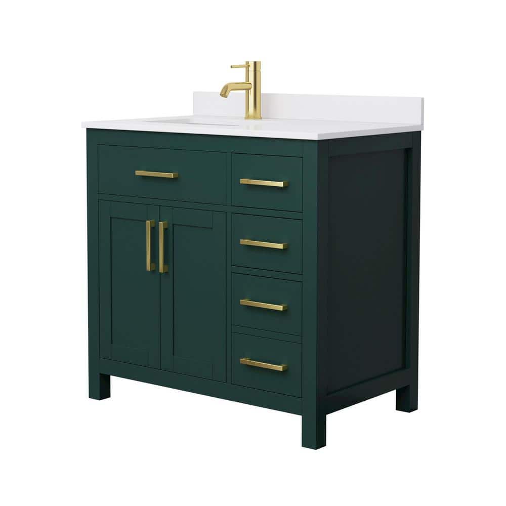 Wyndham Collection Beckett 36" Green Bathroom Vanity with White Cultured Marble Top