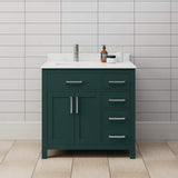 Wyndham Collection Beckett 36" Green Bathroom Vanity with Carrara Cultured Marble Top