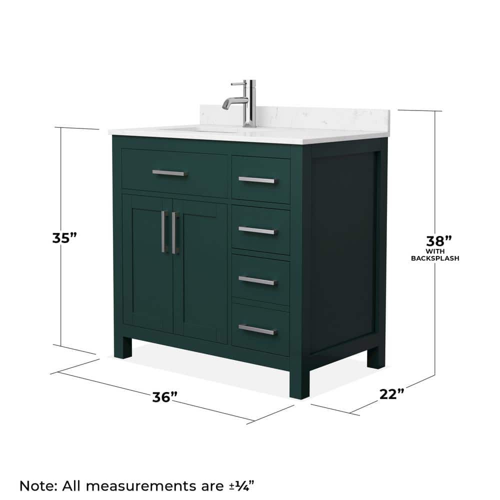Wyndham Collection Beckett 36" Green Bathroom Vanity with Carrara Cultured Marble Top