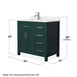 Wyndham Collection Beckett 36" Green Bathroom Vanity with Carrara Cultured Marble Top