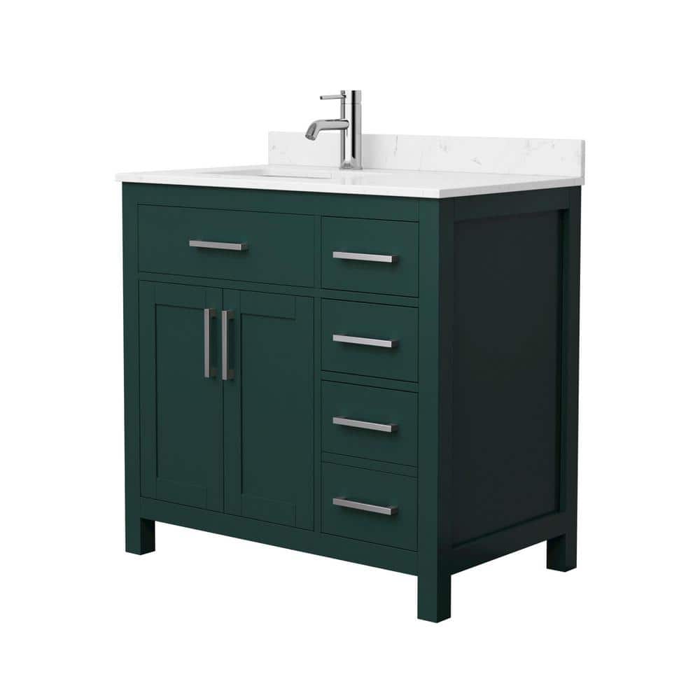 Wyndham Collection Beckett 36" Green Bathroom Vanity with Carrara Cultured Marble Top