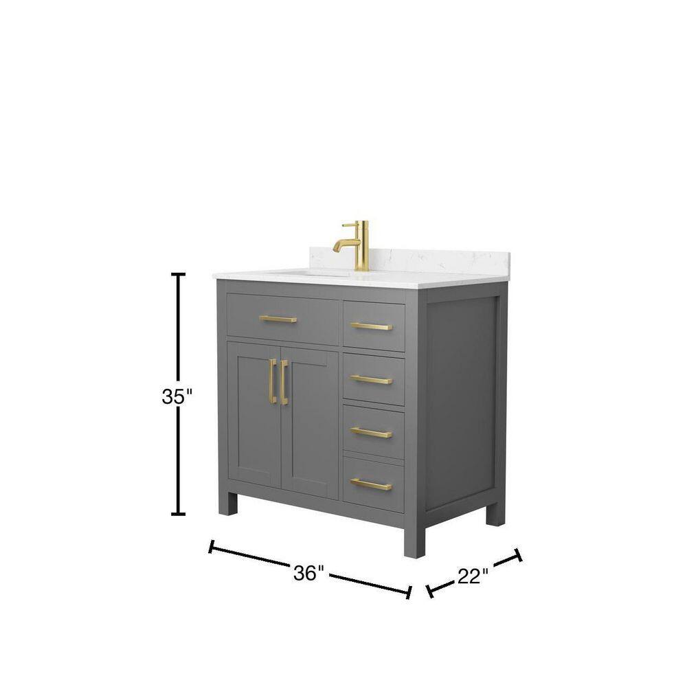 Wyndham Collection Beckett 36" Bathroom Vanity in Dark Gray with Carrara Marble Top
