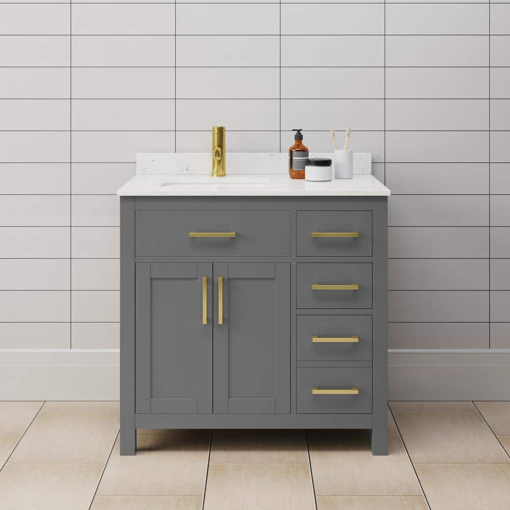 Wyndham Collection Beckett 36" Bathroom Vanity in Dark Gray with Carrara Marble Top