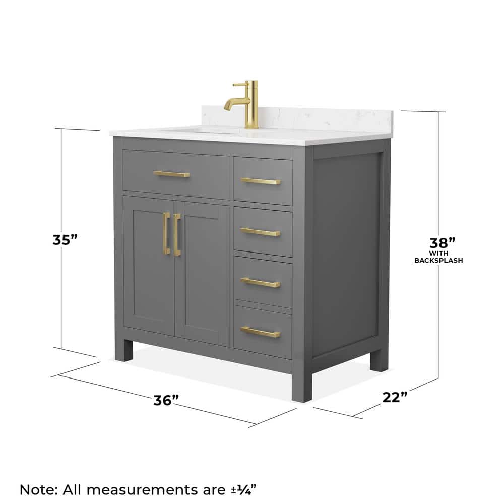 Wyndham Collection Beckett 36" Bathroom Vanity in Dark Gray with Carrara Marble Top