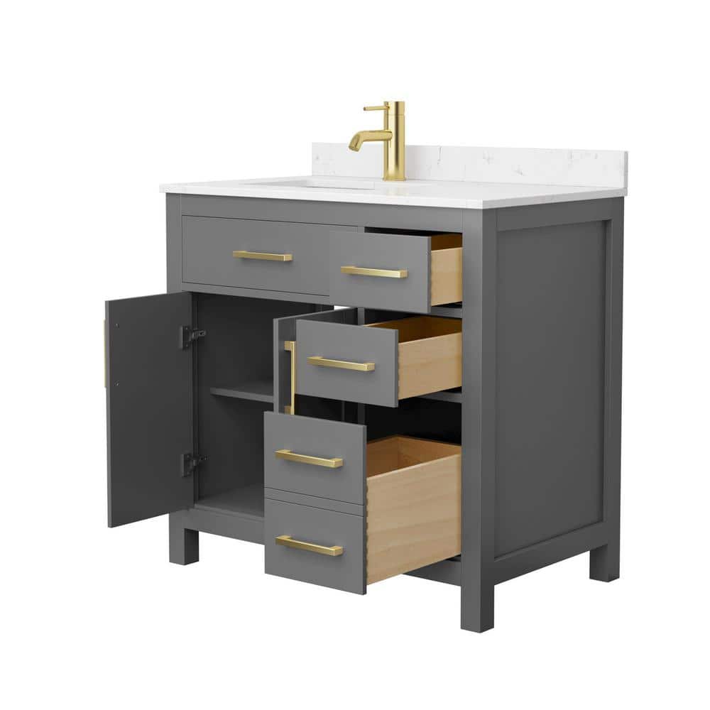Wyndham Collection Beckett 36" Bathroom Vanity in Dark Gray with Carrara Marble Top