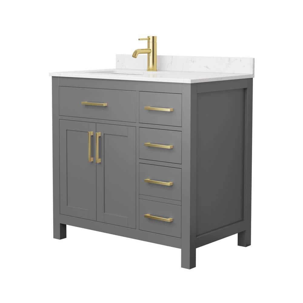 Wyndham Collection Beckett 36" Bathroom Vanity in Dark Gray with Carrara Marble Top