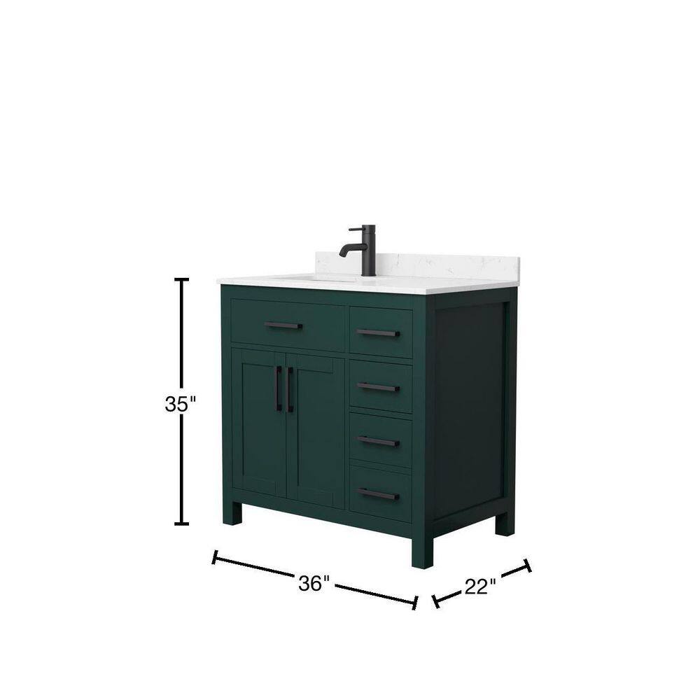 Wyndham Collection Beckett 36" Green Bathroom Vanity with Carrara Marble Top