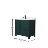 Wyndham Collection Beckett 36" Green Bathroom Vanity with Carrara Marble Top