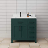 Wyndham Collection Beckett 36" Green Bathroom Vanity with Carrara Marble Top