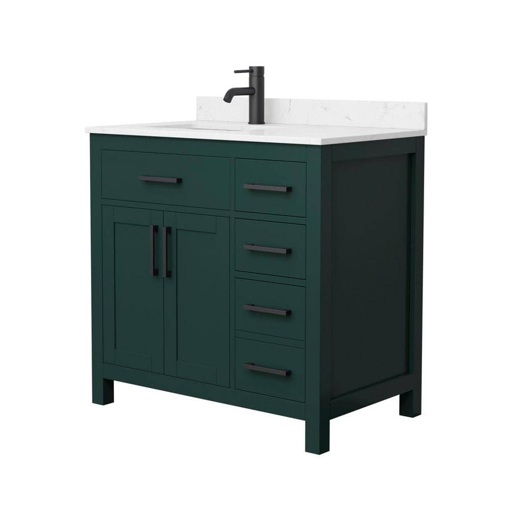 Wyndham Collection Beckett 36" Green Bathroom Vanity with Carrara Marble Top