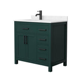 Wyndham Collection Beckett 36" Green Bathroom Vanity with Carrara Marble Top