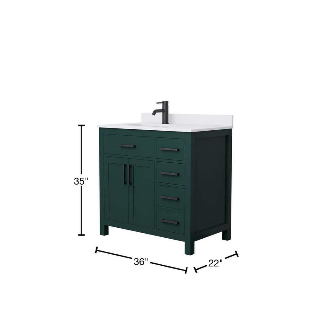 Wyndham Collection Beckett 36" Green Bathroom Vanity with White Cultured Marble Top