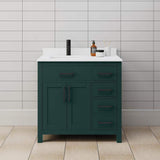 Wyndham Collection Beckett 36" Green Bathroom Vanity with White Cultured Marble Top
