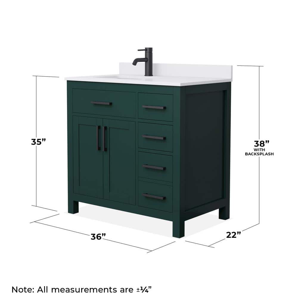 Wyndham Collection Beckett 36" Green Bathroom Vanity with White Cultured Marble Top