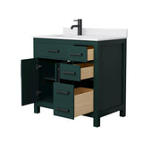 Wyndham Collection Beckett 36" Green Bathroom Vanity with White Cultured Marble Top