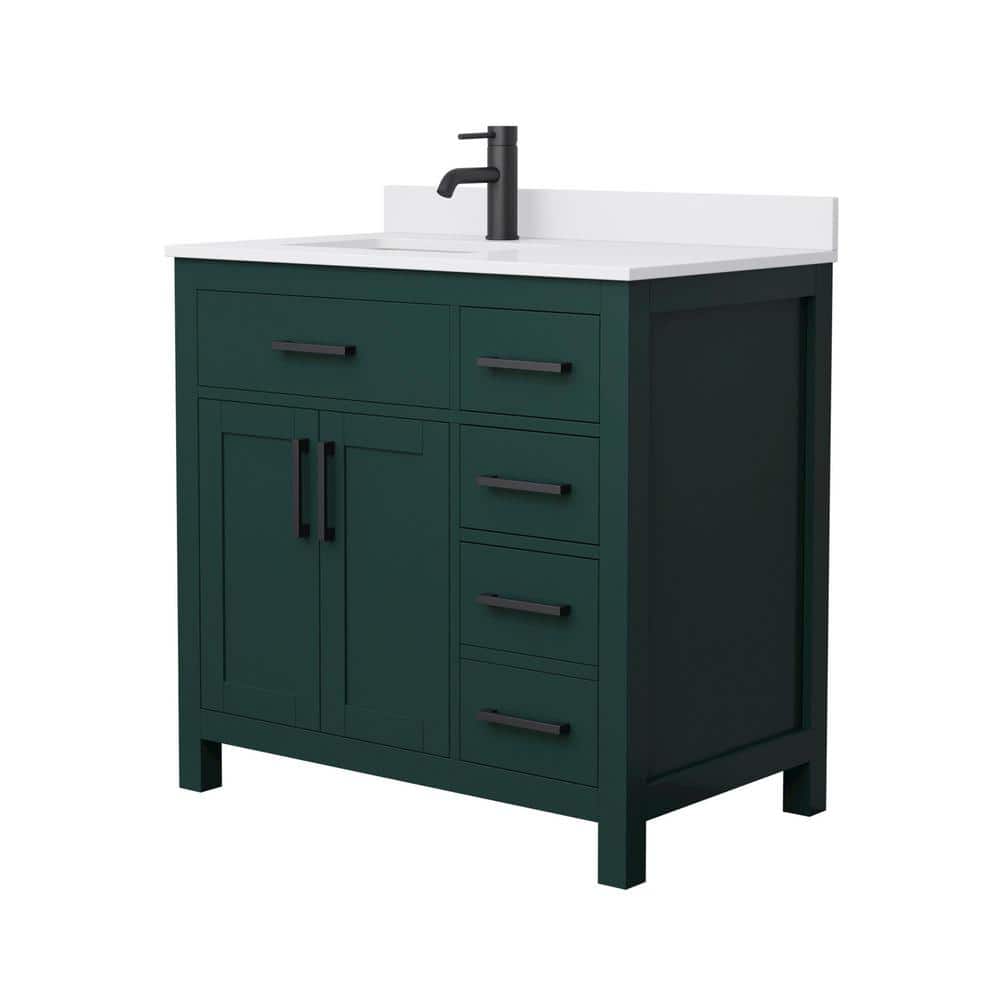 Wyndham Collection Beckett 36" Green Bathroom Vanity with White Cultured Marble Top