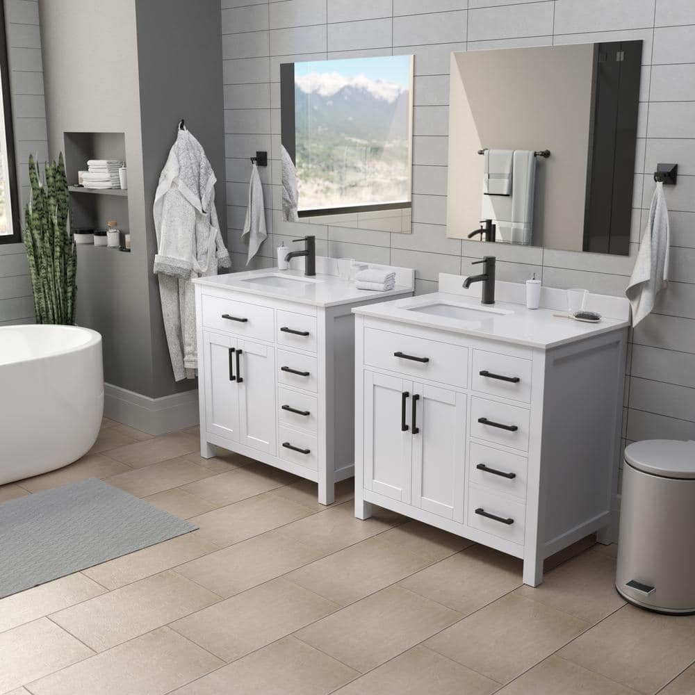 Wyndham Collection Beckett 36" Bathroom Vanity with Carrara Marble Top
