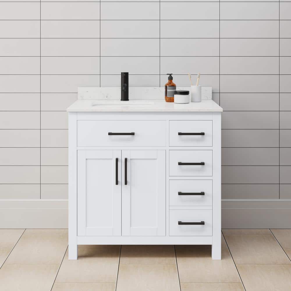 Wyndham Collection Beckett 36" Bathroom Vanity with Carrara Marble Top