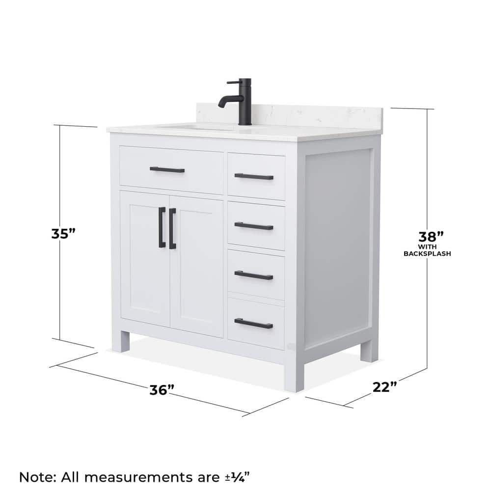 Wyndham Collection Beckett 36" Bathroom Vanity with Carrara Marble Top