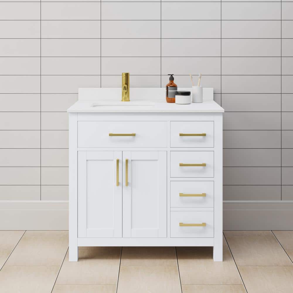 Wyndham Collection Beckett 36" Bathroom Vanity with White Cultured Marble Top