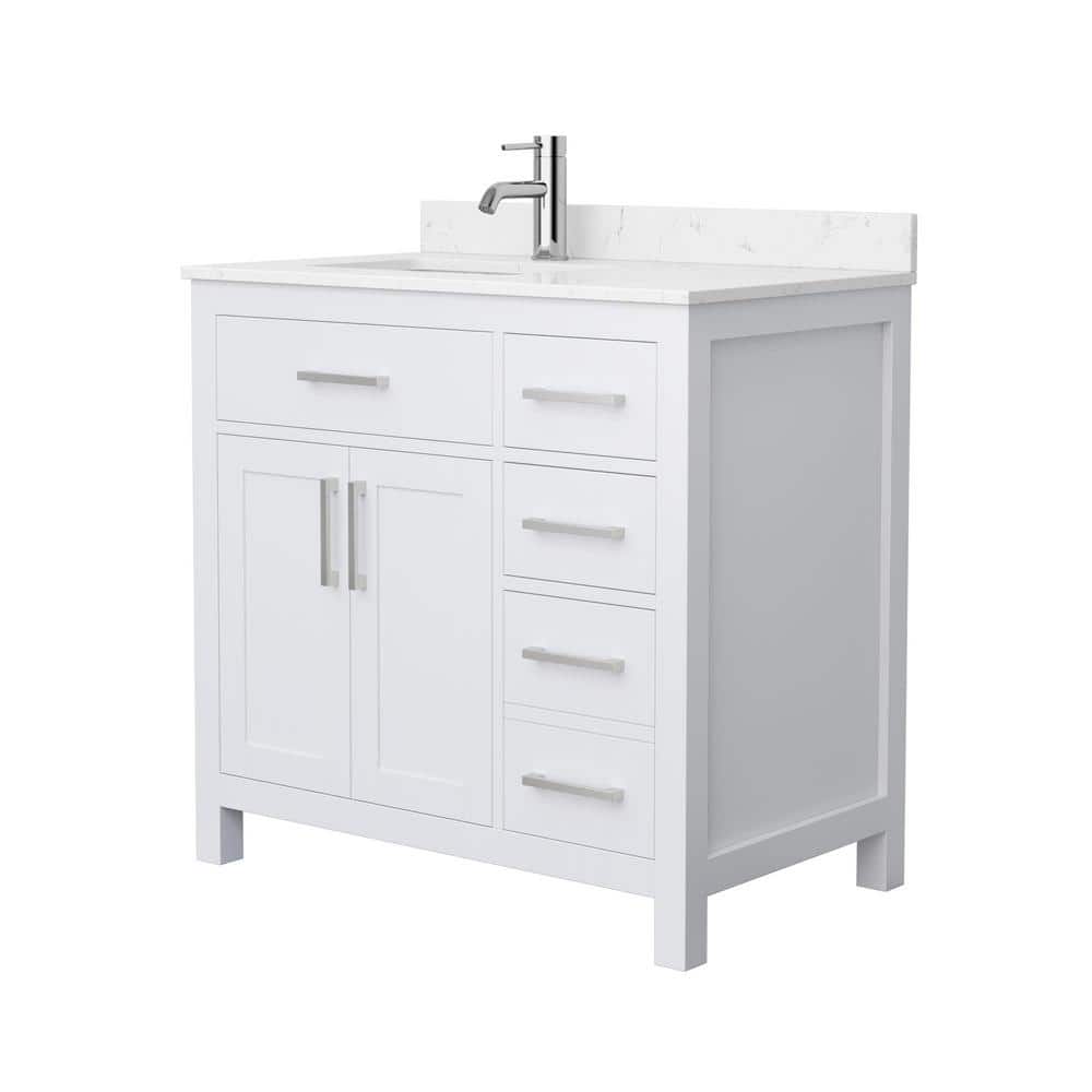 Wyndham Collection Beckett 36" Dark Blue Bathroom Vanity with Cultured Marble Top