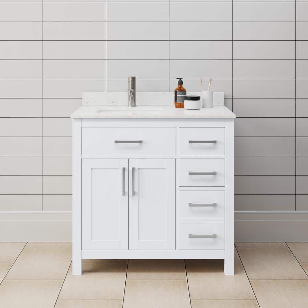 Wyndham Collection Beckett 36" Dark Blue Bathroom Vanity with Cultured Marble Top