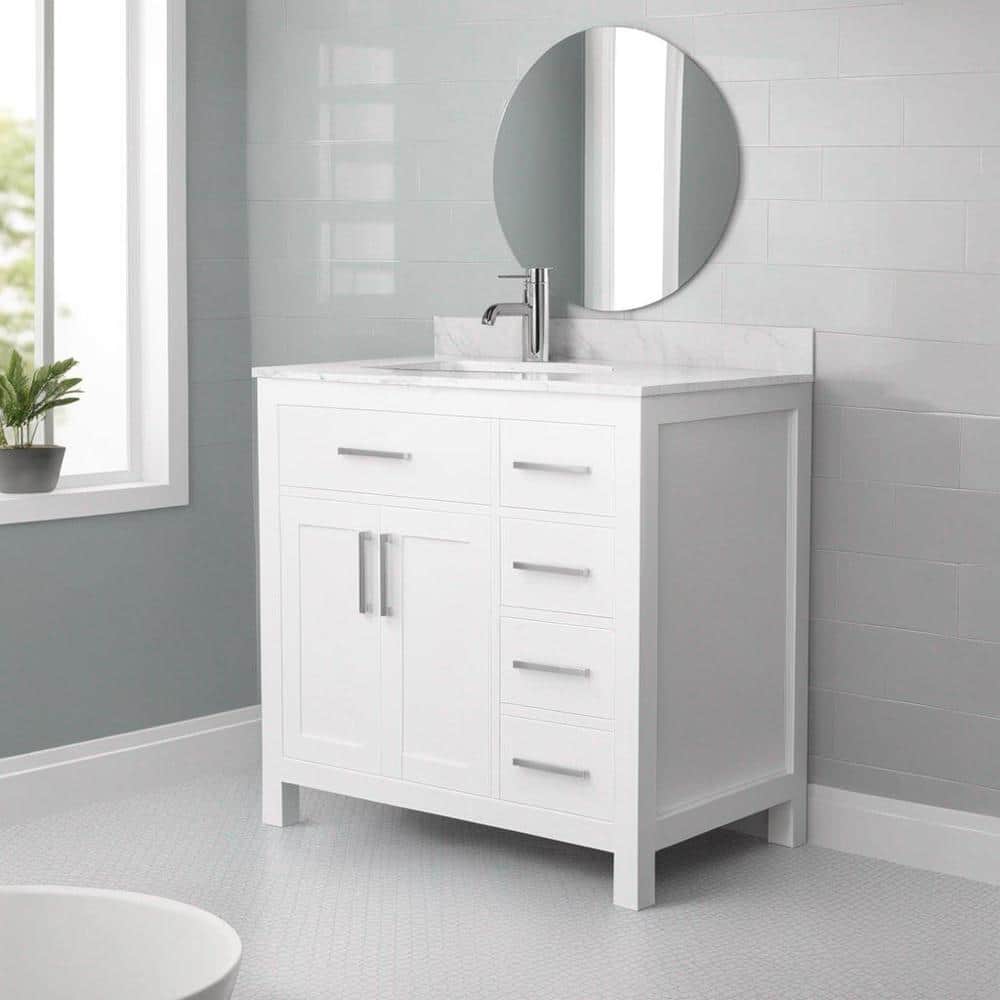 Wyndham Collection Beckett 36" Dark Blue Bathroom Vanity with Cultured Marble Top