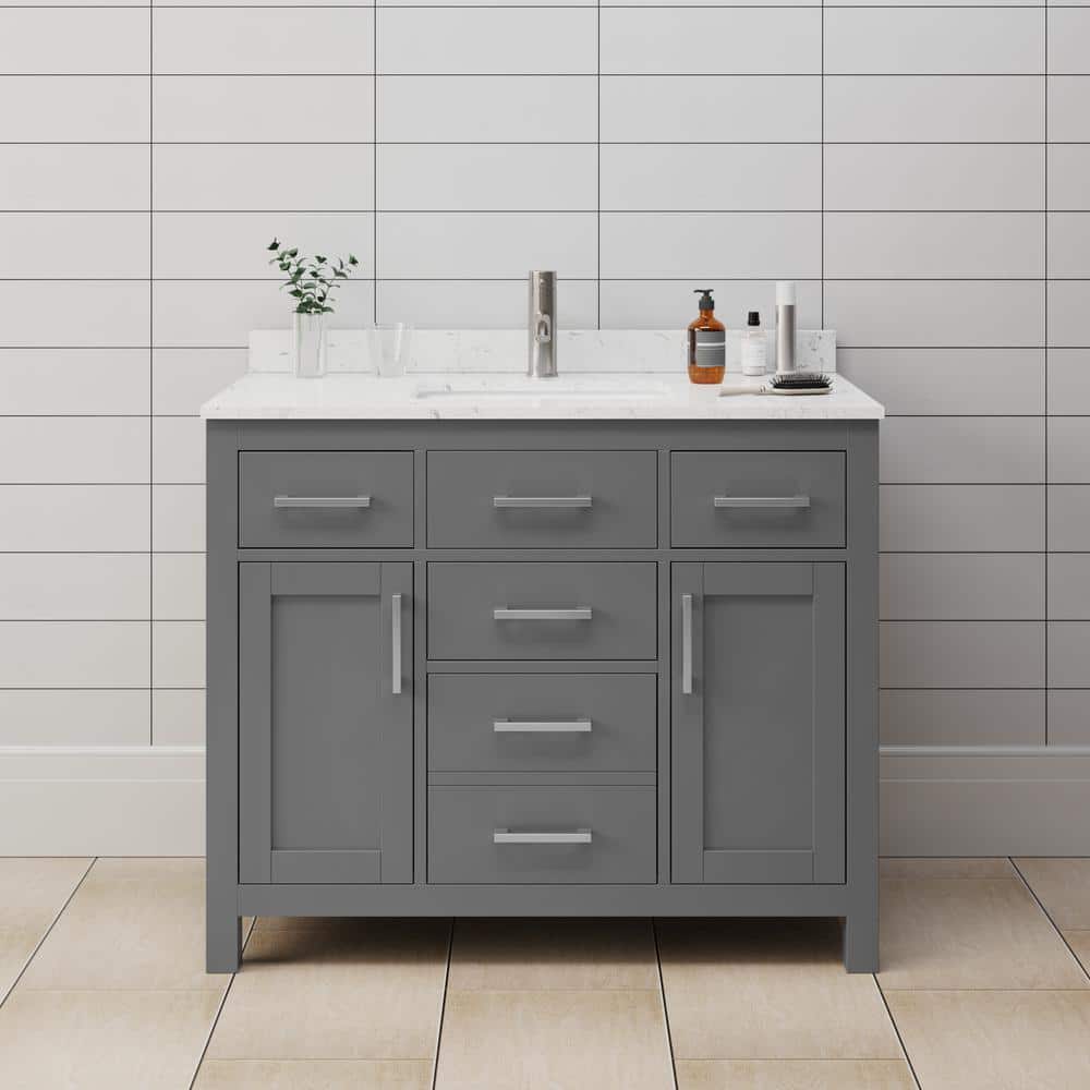 Wyndham Collection Beckett 42" Dark Gray Vanity with Carrara Marble Top