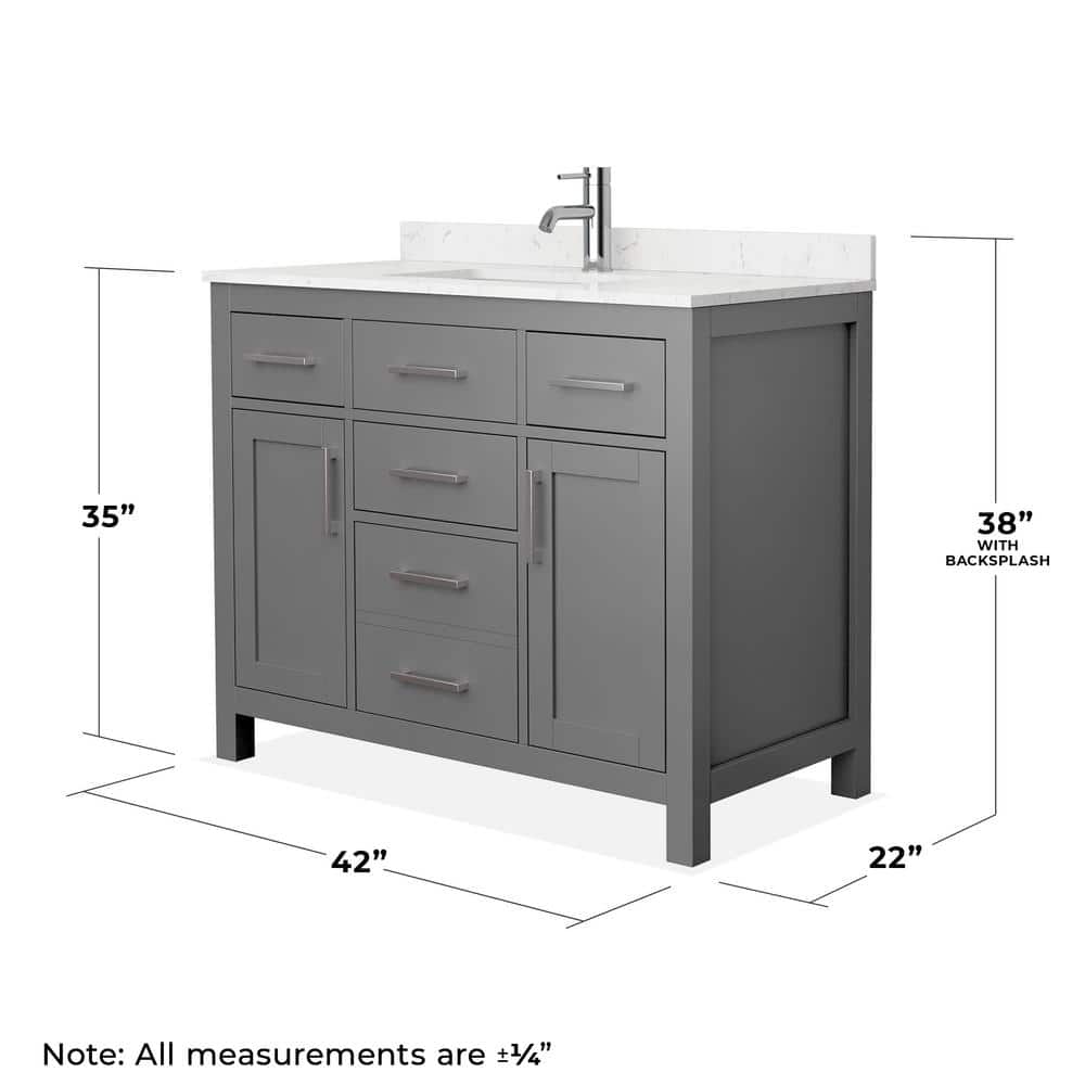 Wyndham Collection Beckett 42" Dark Gray Vanity with Carrara Marble Top