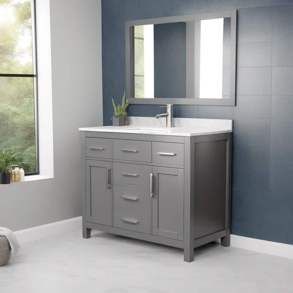 Wyndham Collection Beckett 42" Dark Gray Vanity with Carrara Marble Top