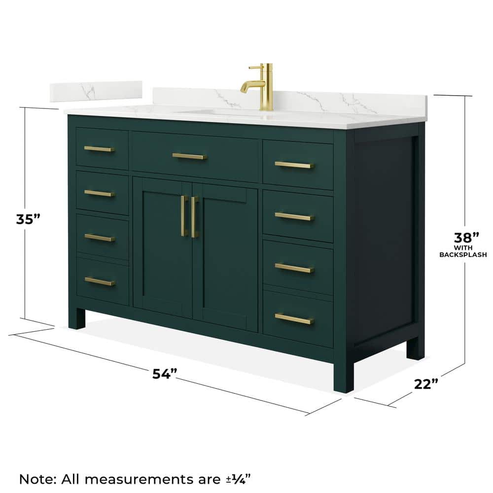 Wyndham Collection Beckett 54 in. Green Bathroom Vanity with Giotto Quartz Top