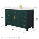 Wyndham Collection Beckett 54 in. Green Bathroom Vanity with Giotto Quartz Top