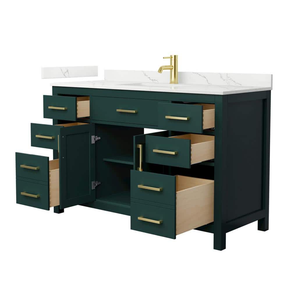 Wyndham Collection Beckett 54 in. Green Bathroom Vanity with Giotto Quartz Top