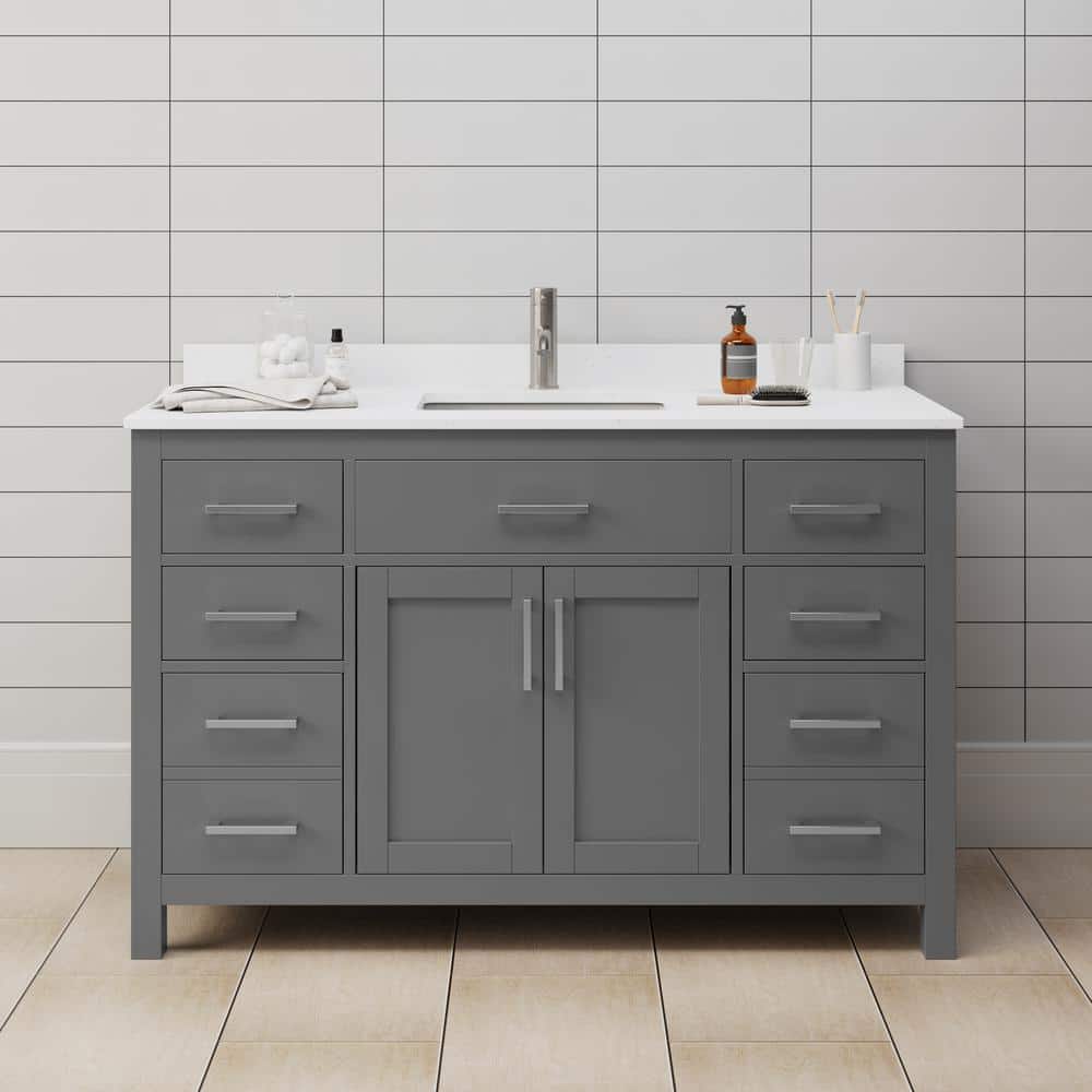 Wyndham Collection Beckett 54" Single Vanity in Dark Gray with Cultured Marble Top