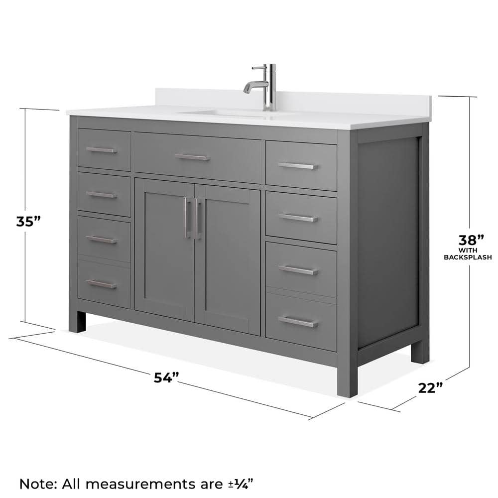 Wyndham Collection Beckett 54" Single Vanity in Dark Gray with Cultured Marble Top