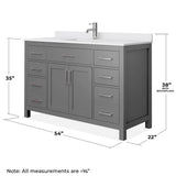 Wyndham Collection Beckett 54" Single Vanity in Dark Gray with Cultured Marble Top