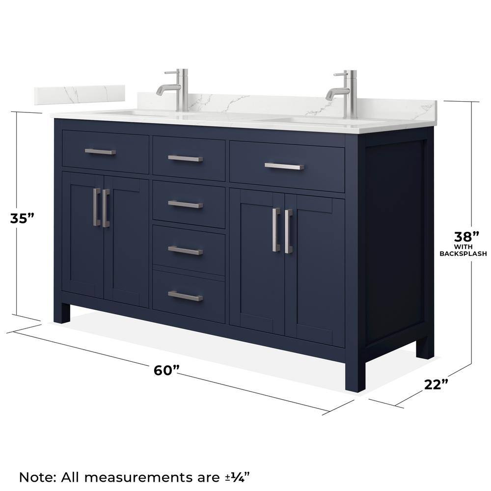 Wyndham Collection Beckett 60 in. Double Freestanding Dark Blue Bath Vanity with Giotto Quartz Top