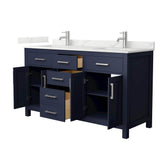 Wyndham Collection Beckett 60 in. Double Freestanding Dark Blue Bath Vanity with Giotto Quartz Top