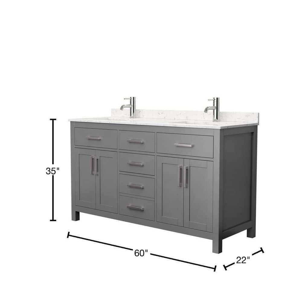 Wyndham Collection Beckett 60" Double Bath Vanity in Dark Gray with Cultured Marble Top and White Basins