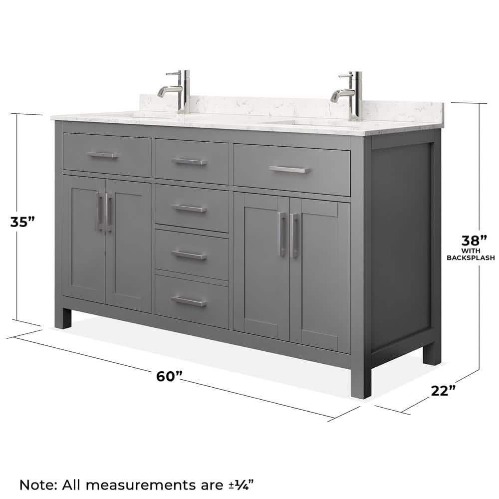 Wyndham Collection Beckett 60" Double Bath Vanity in Dark Gray with Cultured Marble Top and White Basins