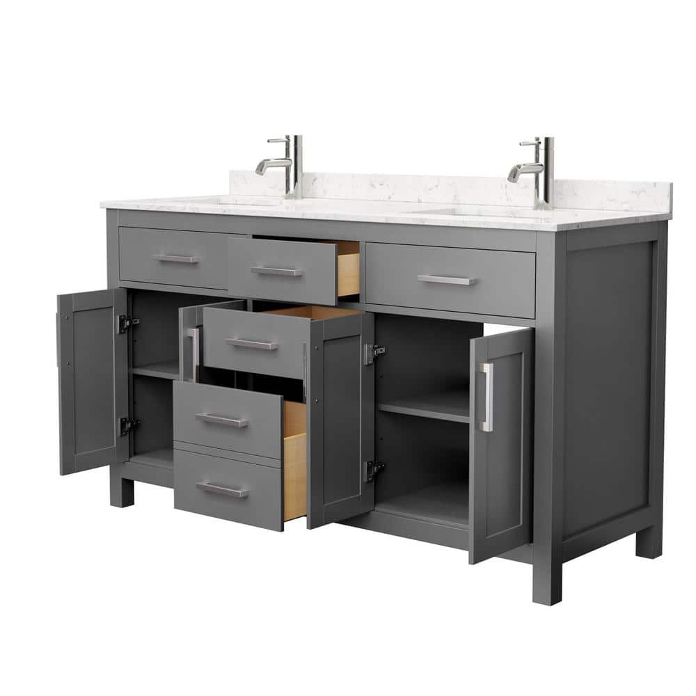 Wyndham Collection Beckett 60" Double Bath Vanity in Dark Gray with Cultured Marble Top and White Basins