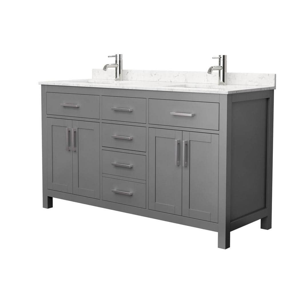Wyndham Collection Beckett 60" Double Bath Vanity in Dark Gray with Cultured Marble Top and White Basins